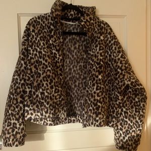 American Eagle Fuzzy Leopard Print Jacket